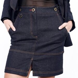 Wildfang Dark Denim Skirt with Button Details